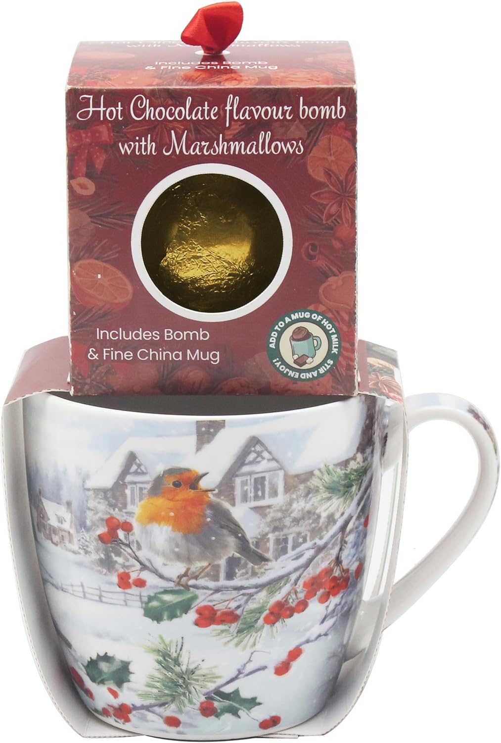 The Leonardo Collection Christmas Robins Breakfast Mug with Chocolate Bomb Gift Set for Hot Drinks | Reusable Fine China Coffee Cups for Kitchen & Home | Durable Printed Tea Mugs for Every Occasion