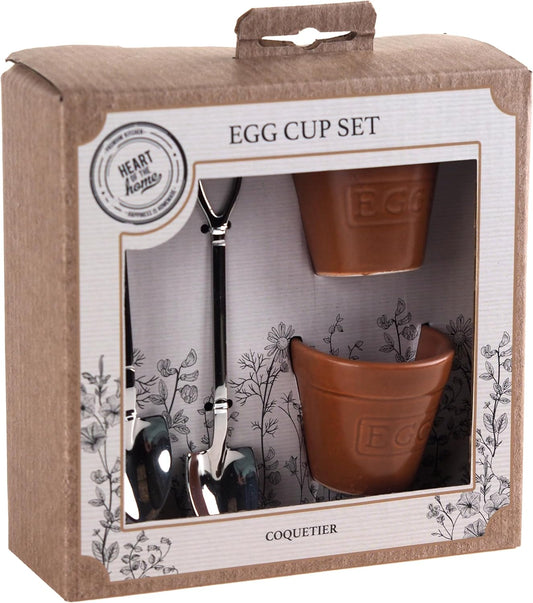 Egg Cups & Spoon Set - 4 Piece - Gardeners Gift Set - Novelty Flower Pot Design