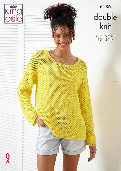 King Cole Women’s Knitting Pattern Double Knit Sweater and Tank Top (6186), 32” – 42” (81cm – 107cm) Bust