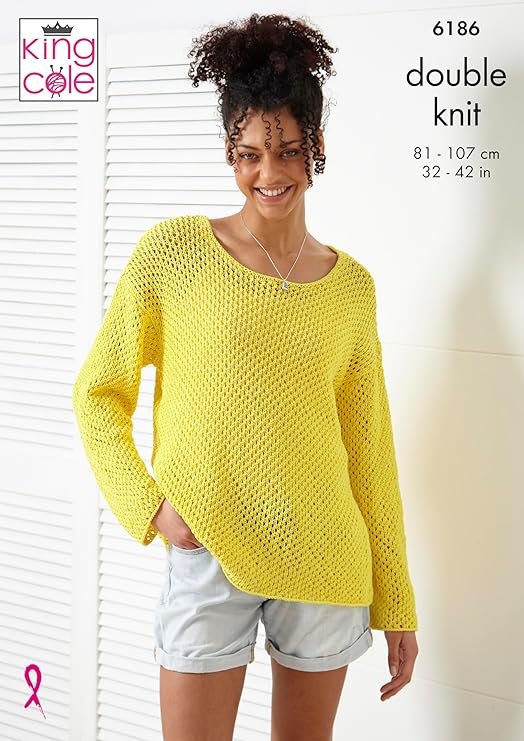 King Cole Women’s Knitting Pattern Double Knit Sweater and Tank Top (6186), 32” – 42” (81cm – 107cm) Bust