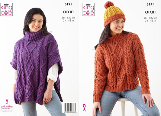 King Cole Women's Knitting Pattern, Double Knit Cape, Sweater and Hat (6191), 34” – 48” (86cm – 122cm)