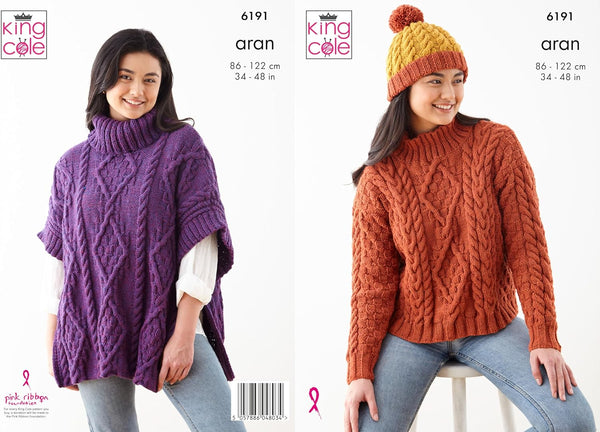 King Cole Women's Knitting Pattern, Double Knit Cape, Sweater and Hat (6191), 34” – 48” (86cm – 122cm)