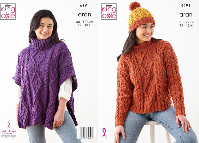 King Cole Women's Knitting Pattern, Double Knit Cape, Sweater and Hat (6191), 34” – 48” (86cm – 122cm)