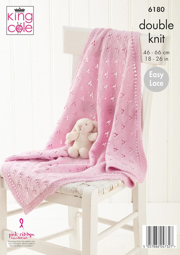 King Cole Baby Knitting Pattern Double Knit Baby Cardigan, Hat & Blanket (6180), 18” – 26” (46cm – 66cm)