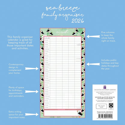 TGSC | Sea Breeze Family Organiser 2026 Calendar 16 Month Family Square Wall Calendar 2026 UK | Planner with Large Grid for Home or Office Organisation - Home Organisers 2026/2025 Calendar UK