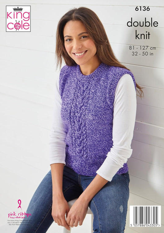 King Cole Women’s Knitting Pattern Double Knit Slipovers (6136), 32” – 50” (81cm – 127cm) Bust