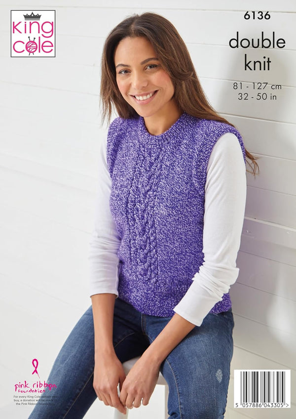 King Cole Women’s Knitting Pattern Double Knit Slipovers (6136), 32” – 50” (81cm – 127cm) Bust