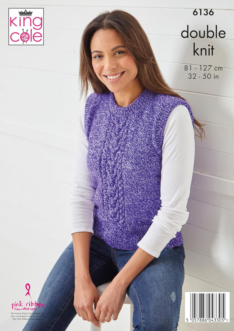 King Cole Women’s Knitting Pattern Double Knit Slipovers (6136), 32” – 50” (81cm – 127cm) Bust
