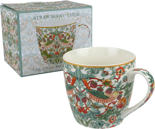 Breakfast Fine China Mug - William Morris' Strawberry Thief (Green) Design