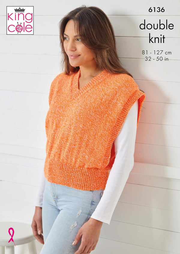 King Cole Women’s Knitting Pattern Double Knit Slipovers (6136), 32” – 50” (81cm – 127cm) Bust