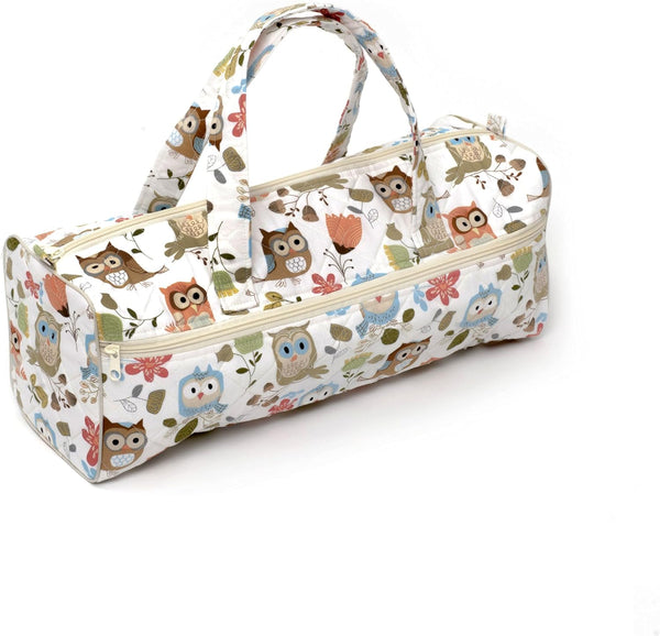 Hobby Gift Classic Knitting Bag in a Multi-colour Owl Pattern on White (14 x 44.5 x 16.5cm)