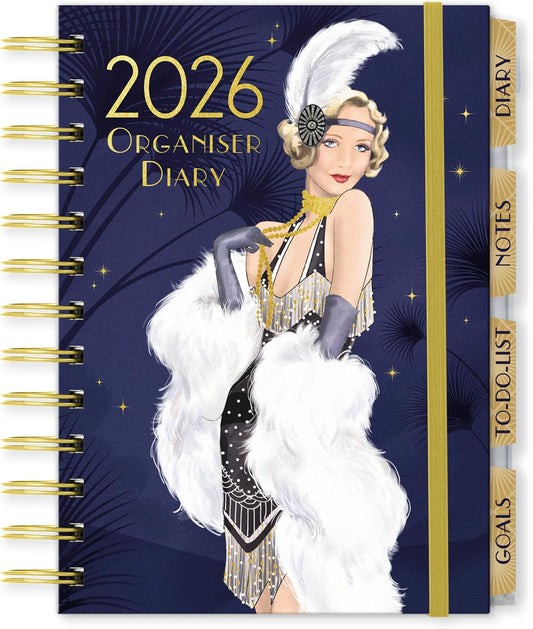 Claire Coxon Art Deco 2026 Organiser Diary | Hardback Weekly Planner with Tabs, Notes, To-Do & Goals | Stylish Art Deco Design