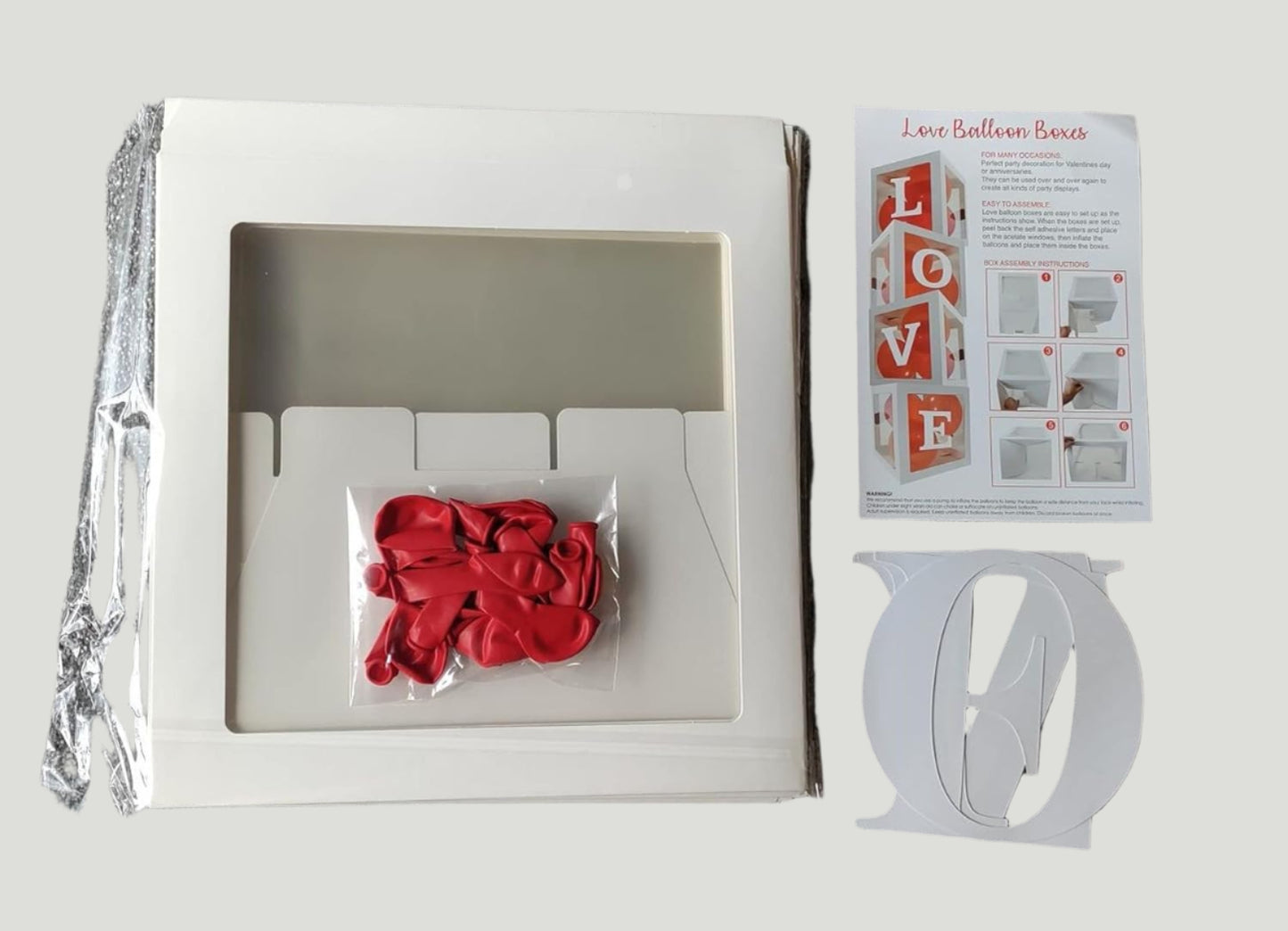 Love Balloon Boxes Valentines Wedding Engagement Decor Includes 16 Balloons, Red