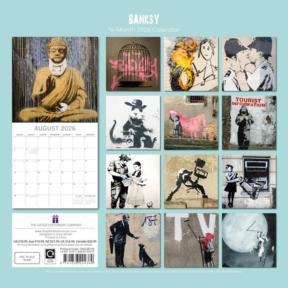 Banksy 2026 Calendar 16 Month (Sept 2025-Dec 2026) Family Square Wall Calendar 2026 UK | Planner with Large Grid for Home or Office Organisation - Art 2026/2025 Calendar UK
