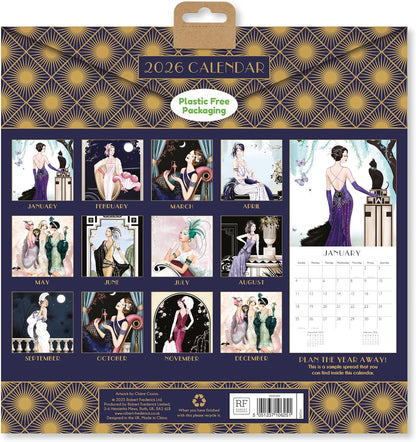 Claire Coxon Art Deco 2026 Square Wall Calendar | Monthly Planner Featuring Original Art Deco Illustrations | Elegant Decorative Calendar