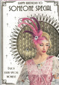 art deco to someone special birthday card. Flapper lady. 10 x 7 inches. OE.