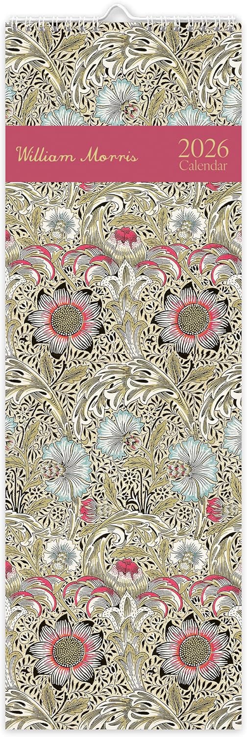 William Morris 2026 Slim Wall Calendar | Monthly Planner Featuring Classic Prints Like Strawberry Thief, Cray & Blackthorn