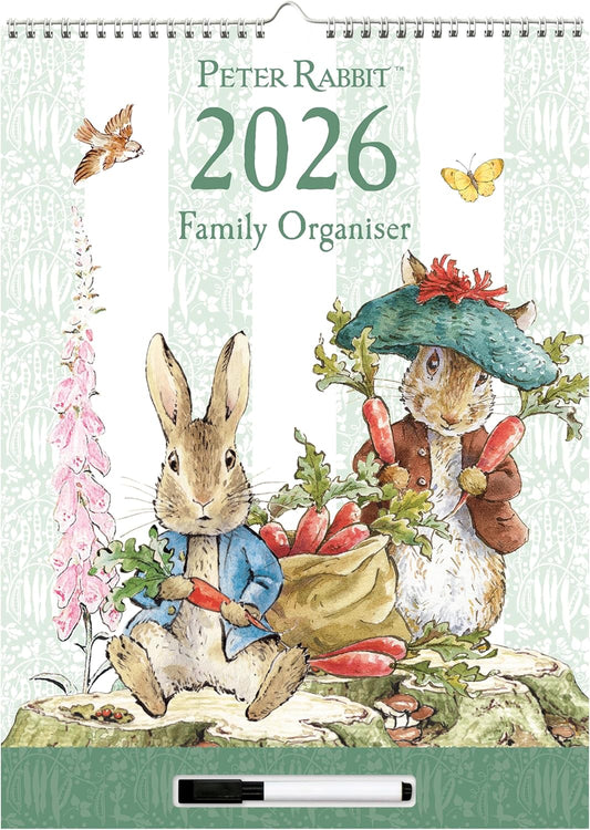 Peter Rabbit 2026 Family Organiser Wall Calendar | Large 4-Column Monthly Planner with Wipe-Clean Notes Section, Pen & Hanging Loop | Beatrix Potter Design
