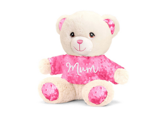 Keel Toys 15cm Keeleco  Sentiments Cream Bear With Pink T Shirt - Mum