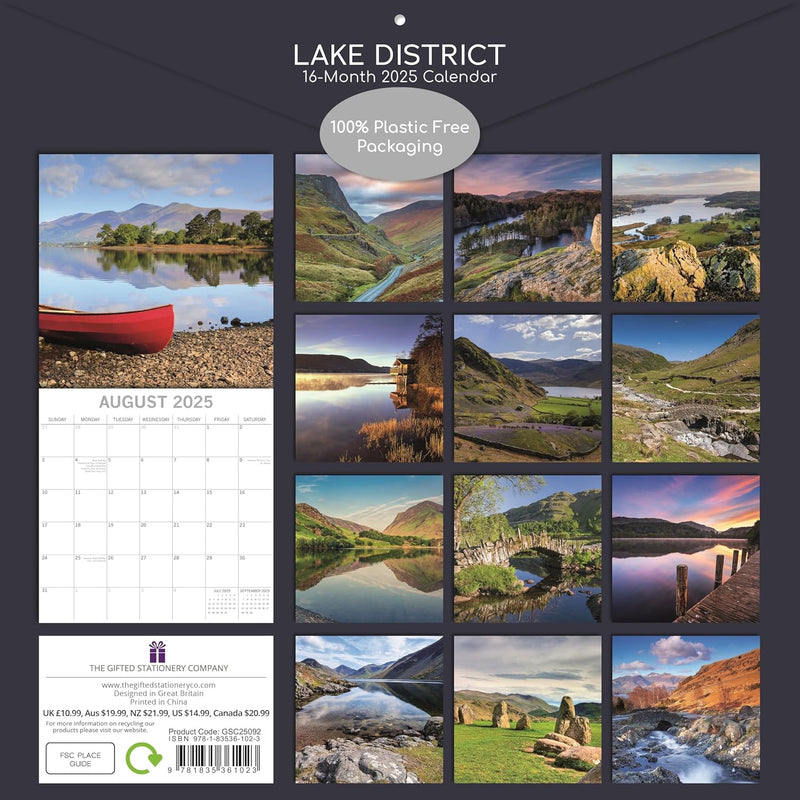 2025 Square Wall Calendar, Lake District, 16-Month Scenic Britain Theme (30 x 30 CM)