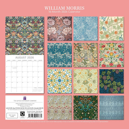 TGSC | William Morris 2026 Calendar 16 Month (Sept 2025-Dec 2026) Family Square Wall Calendar 2026 UK | Planner with Large Grid for Home or Office Organisation - Art 2026/2025 Calendar UK