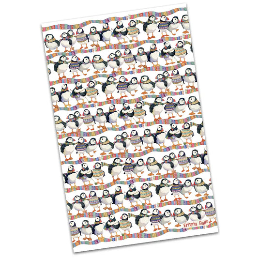 Puffins in Scarves Tea Towel : CF103