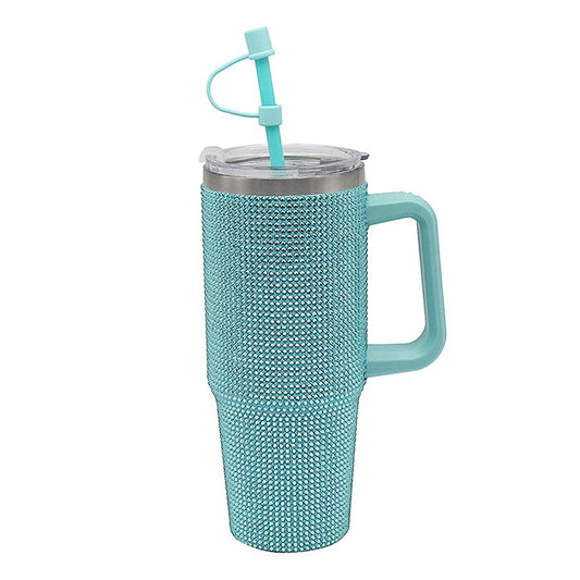 Teal Diamante Drinks Cup for Hot Or Cold Drinks | Large Thermal Travel Mug with Lid & Straw for Office, Gym, Home Or Travel | Insulated Tumbler Coffee Cups for Daily Use