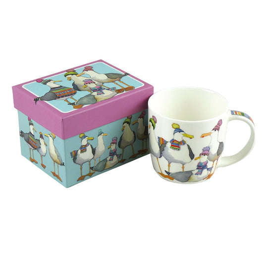 SEAGULLS IN BEANIES BONE CHINA MUG WITH GIFT BOX