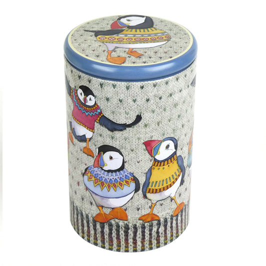 emma  ball  Woolly Puffins Tall Round Caddy