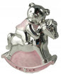 Christening Gift Silver Plated Pink Enamelled Rocking Horse With Teddy Money Box