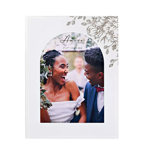Amore White Floral Glass Arch Photo Frame 5" x 7": AM26257