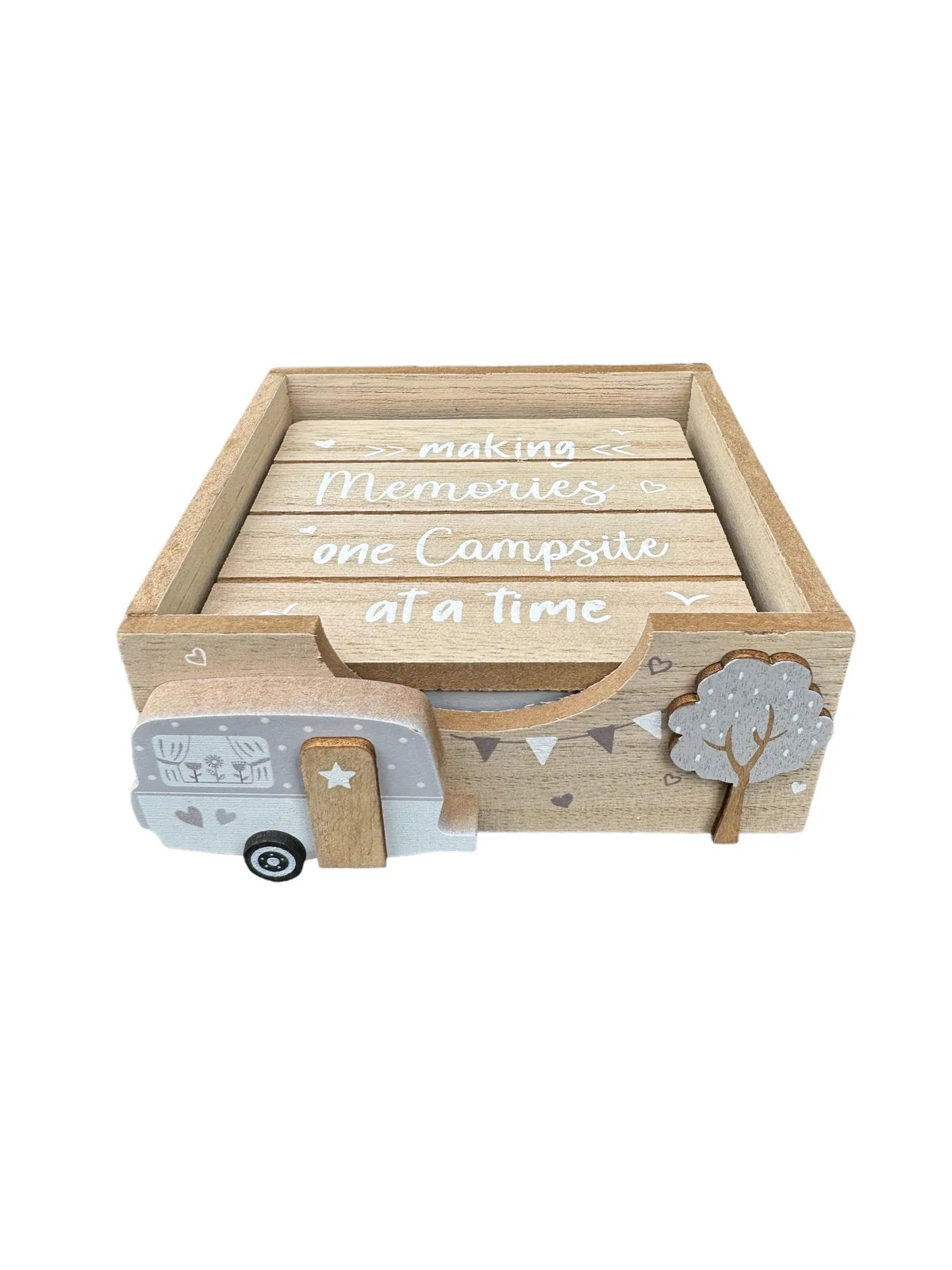 Wooden Caravan Theme Drinks Coasters Set  DONT COME KNOCKING IF CARAVAN IS ROCKING