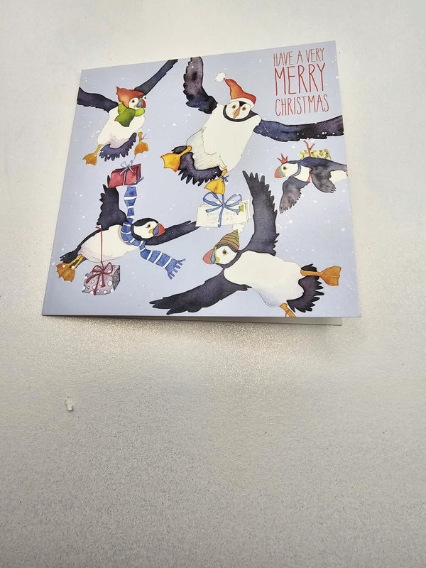flying puffins    xmas card pack 6