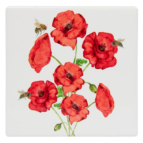 Bee-Tanical Ceramic Coaster Poppy