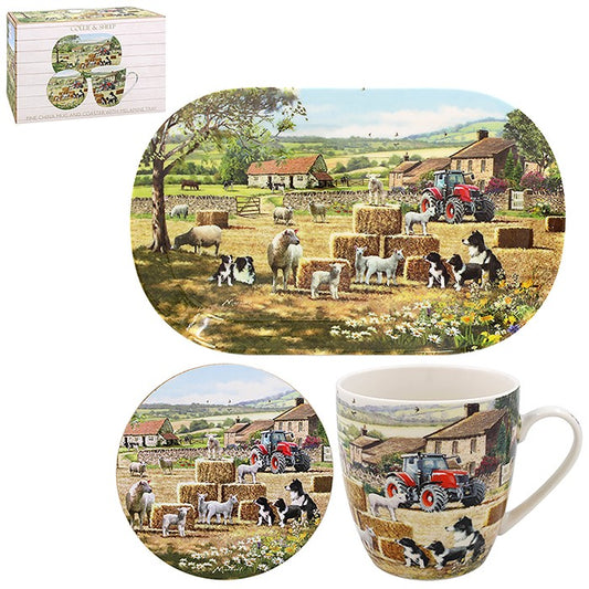 Collie & Sheep Mug Coaster Tray