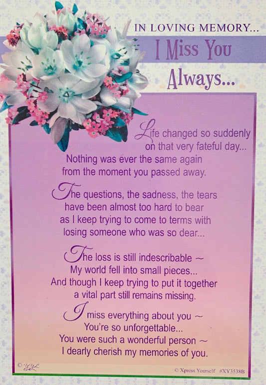 graveside card   in loving memory  i miss you always