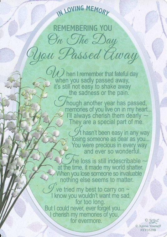 graveside card  rembering  you on the day you passed away