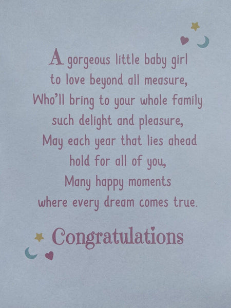A Beautiful Baby Girl Lovely Pink Card. New Baby Girl.