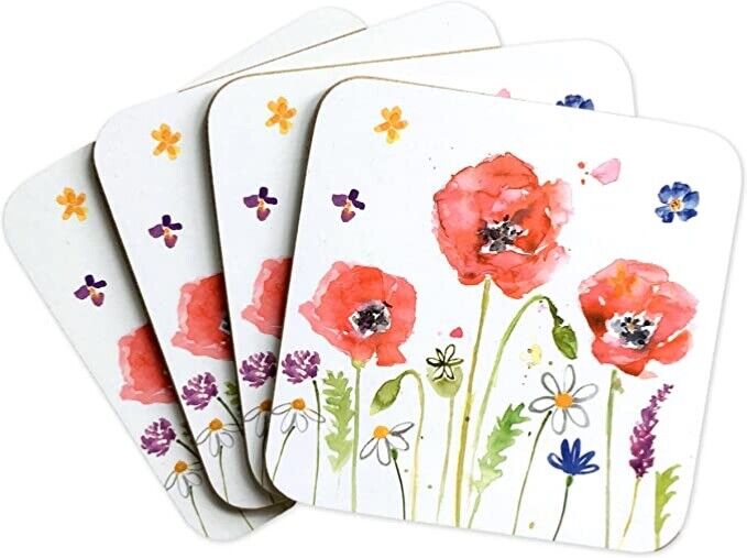 The Leonardo Collection LP94603 Poppy Field Floral Coasters (Set of 4), Boxed