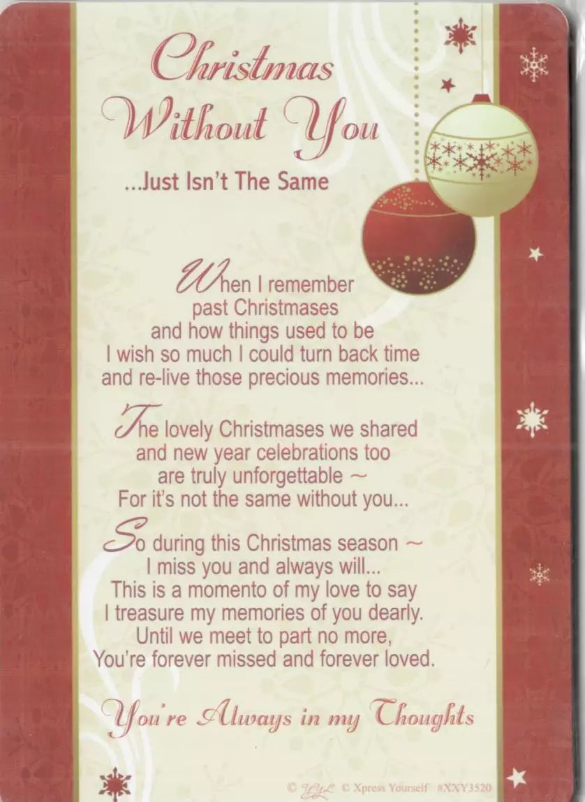 christmas  without you    just  isnt the same graveside  card