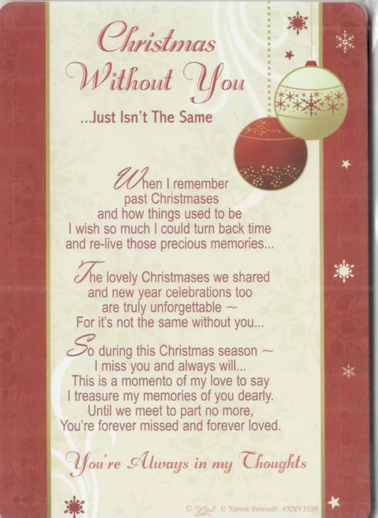 christmas  without you    just  isnt the same graveside  card