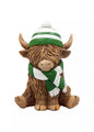 Happy Highland Cow Ornament   green   and White Scarf      Gift Boxed