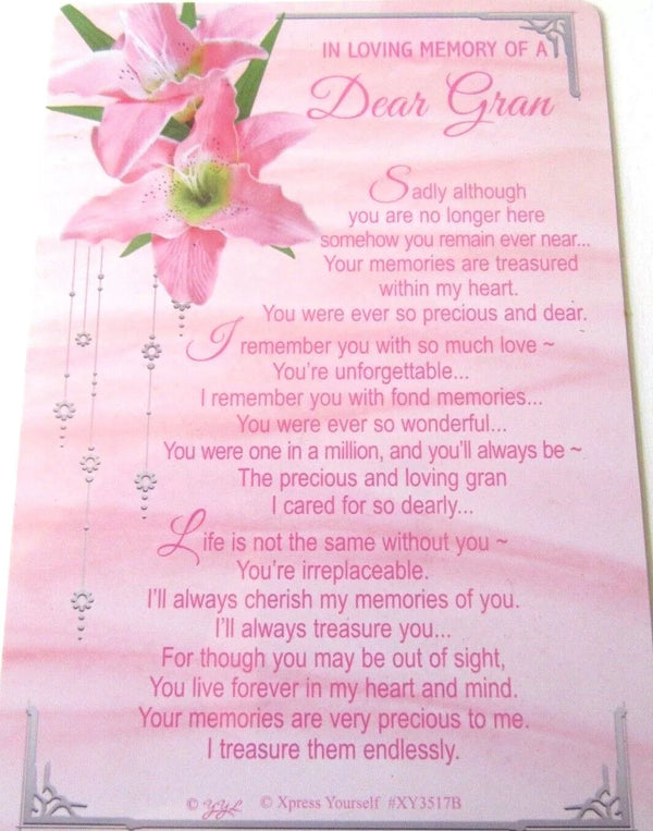 SENTIMENTAL GRAVESIDE MEMORIAL CARDS  dear gran