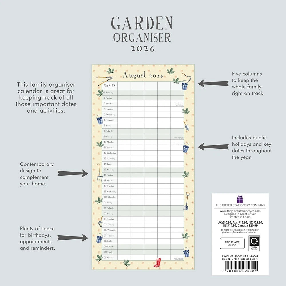 2026 FAMILY GARDEN ORGANISER SQUARE 30cm x 30cm PLASTIC FREE