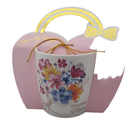 FABULOUS MUM FLORAL DESIGN HEART BOW DISPLAY GIFT PRESENT MUG