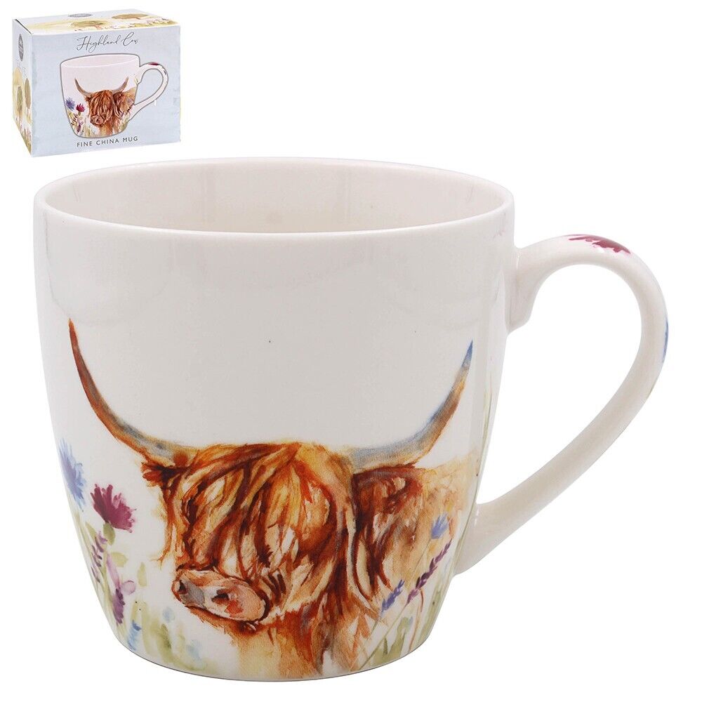 Highland Cow Breakfast Mug Watercolour Jennifer Rose