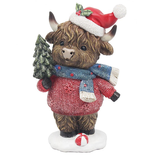 Lesser & Pavey Festive Highland Cow Boy Figurine LP54673