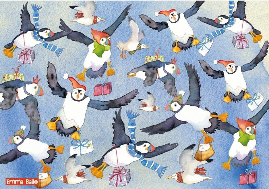 Christmas Puffin Post by Emma Ball 1000 piece jigsaw puzzle