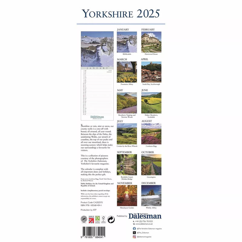 Yorkshire Dalesman Slim Calendar 2025 - Regional - Month To View