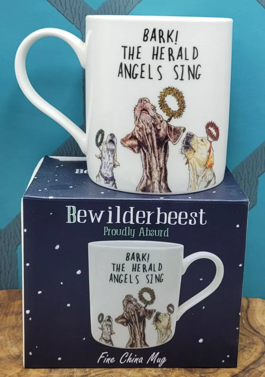 Boxed Bewilderbeest mug Dog Dogs ‘Bark the Herald ANgels Sing’ Lesser & Pavey